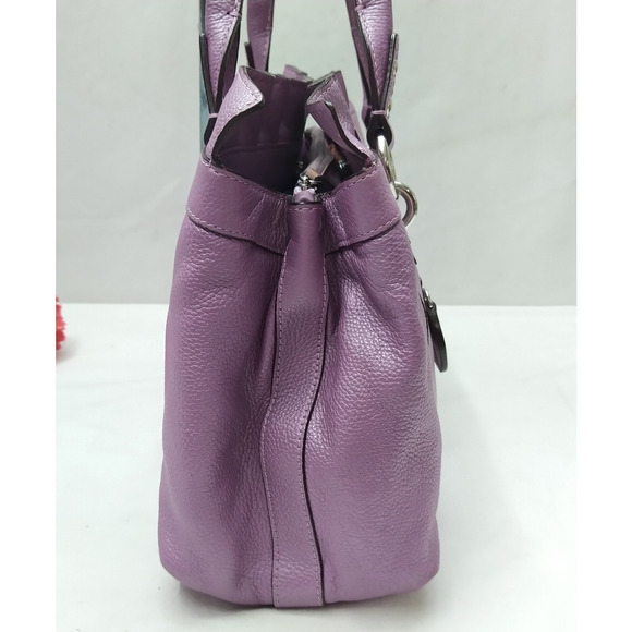 Coach Penelope Purple Pebbled Leather Double Handles Satchel Shoulder Bag - Picture 6 of 16